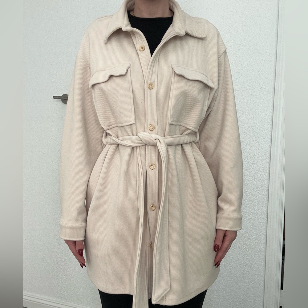 Cream Belted Women's Jacket